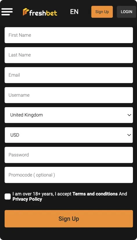 Sign Up page